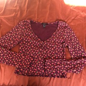 Maroon floral v neck long sleeve